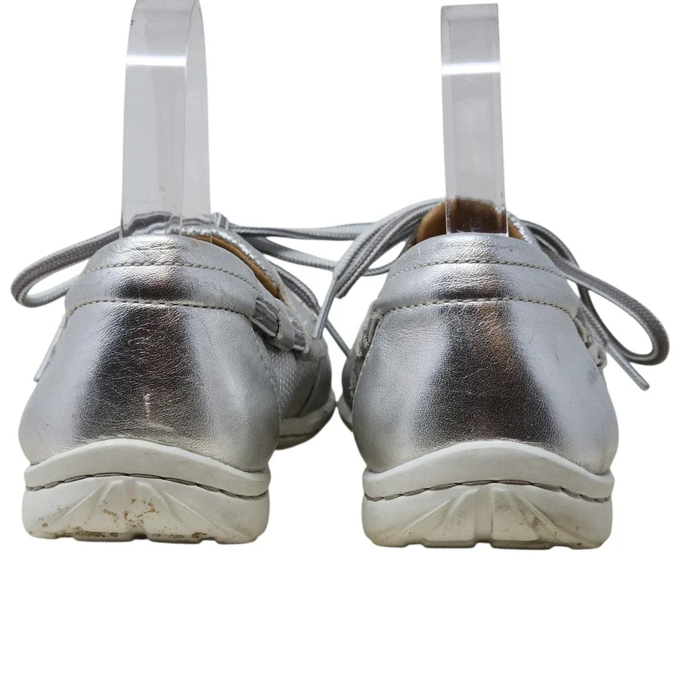 Clarks Boat Shoe 7.5 Wom Cliffrose Silver Metallic Perforated Leather ExtraLight